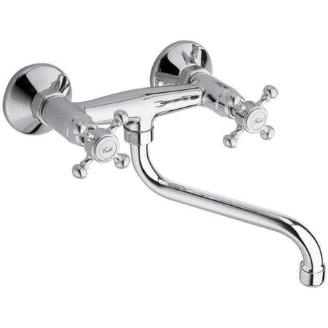 Sapho – Robinet mural de cuisine en laiton chrome – Bec rotatif – Entraxe 150 mm – Diamètre rosettes 60 mm – 3061