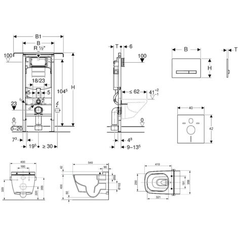 Kit WC Mural Complet Lavita - Cuvette Capri Slim Sans Rebord + Réservoir 3/6L + Abattant Soft-Close