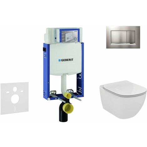 Geberit Kombifix - Bâti-support pour WC suspendu avec plaque de déclenchement Sigma20, chrome mat/chrome + Ideal Standard Tesi – cuvette et abattant 110.302.00.5 NF7 (1/5)