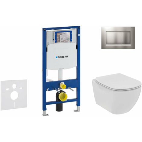 Geberit Duofix - Set de bâti-support, WC suspendu Rimless + abattant SoftClose Ideal Standard Tesi, plaque de déclenchement Sigma30 chrome mat/chrome 111.300.00.5 NE7