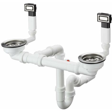 Hansgrohe – Vidage complet lavabo pour évier 2 bacs – Garniture manuelle D15-10 inox – Siphon anti-odeurs peu encombrant – Diamètre 40/50 mm (1/2)