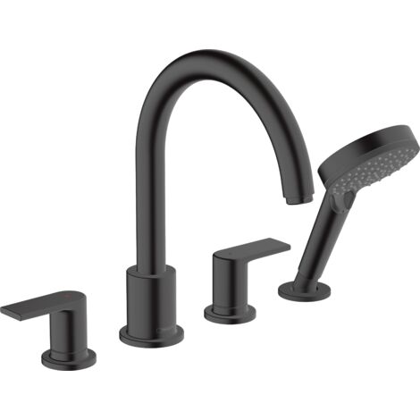 Hansgrohe – Mitigeur de baignoire 4 trous noir mat – Douchette 2 fonctions – Débit 25 l/min – Technologie AirPower – 71459670