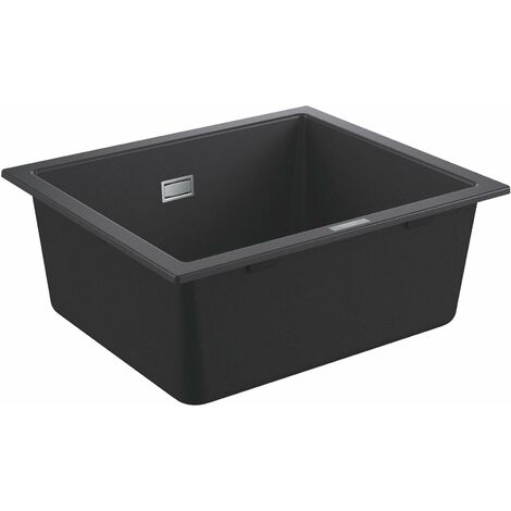 Évier composite K700 53x46 cm – Garniture de vidage automatique – GROHE Whisper pour isolation – Montage réversible – Noir granite