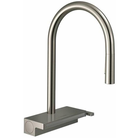 Hansgrohe M81 - Mitigeur d'évier Aquno Select avec douchette extractible et jet plat, sBox, simili inox 73831800 (1/5)