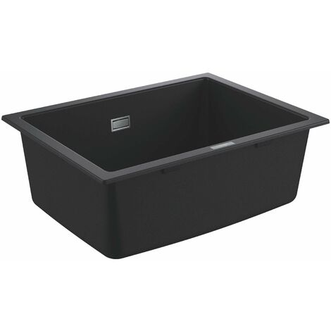 Évier composite K700 61x46 cm – Garniture de vidage automatique – GROHE Whisper pour isolation – Montage réversible – Noir granite