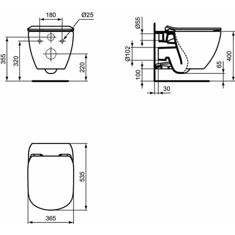Ideal Standard Tesi - Cuvette de toilette suspendue avec abattant SoftClose, AquaBlade, blanc T354601