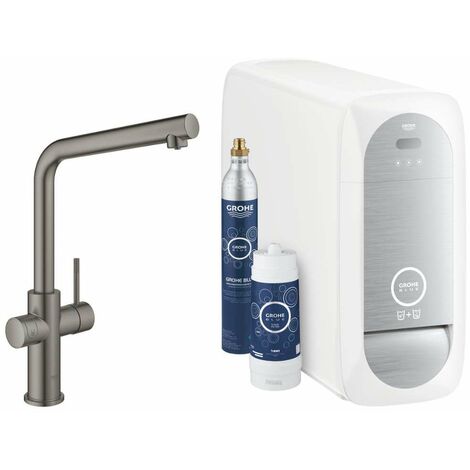 Mitigeur d'évier GROHE Blue Home avec filtration et unité réfrigérante – Finition Hard Graphite – Bec pivotant 150° – Commande tactile