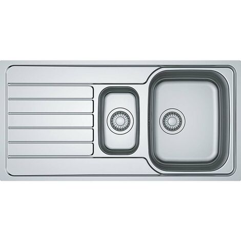 Franke – Évier en inox réversible 2 bacs 100x50 cm – Acier chrome-nickel antibactérien – Bonde à panier 3 1/2" avec trop-plein