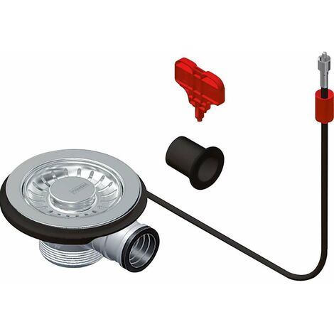 Franke – Bonde évier automatique 90 mm – Bonde à panier rotative 3 1/2“ – Tubulure grise – Câble 500 mm pour installation facile