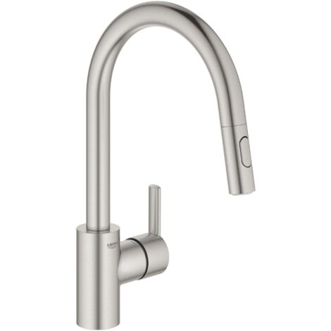 Grohe – Mitigeur de cuisine monocommande avec douchette extractible – Bec haut 188 mm – Finition supersteel – Inverseur jet laminaire/jet de pluie - 31486DC1