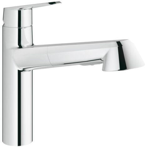 Mitigeur d'évier haut pivotant avec douchette extractible – Finition chrome brillant – Cartouche céramique GROHE SilkMove® – Limiteur de débit – 32257002