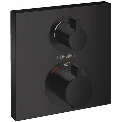 Hansgrohe – Mitigeur thermostatique de douche encastré Ecostat Square – 2 sorties avec robinet d'arrêt et inverseur – Butée de confort à 40° C – Métal noir mat
