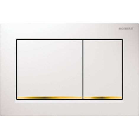 Geberit – Plaque de commande WC blanche et dorée Omega30 – Insonorisée pour rinçage double chasse – Installation rapide sans outils
