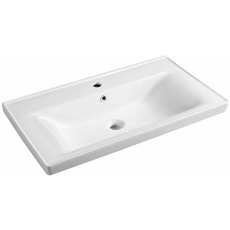 Aqualine – Vasque à encastrer céramique 80x46 cm – Monotrou avec trop-plein – Installation suspendue ou sur meuble – 2080