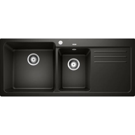 Blanco – Évier en silgranit 2 bacs 116x50 cm avec égouttoir à droite – Couleur noire – Pour sous-meuble 800 mm – 525945 (1/6)
