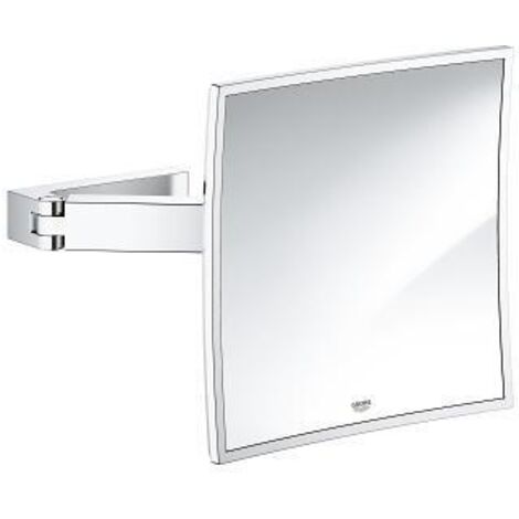 Miroir grossissant mural 3x – Verre et métal – Finition chrome GROHE StarLight – Fixation dissimulée – Dimensions 223mm x 223mm