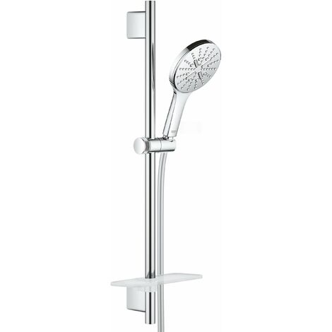 Grohe – Douche de tête 130 mm avec 3 jets – Débit 9,5 l/min – Barre 600 mm et flexible – Finition chrome – Système anticalcaire – 26575000 (1/6)