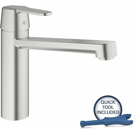 Grohe – Mitigeur monocommande évier Get Supersteel – Hauteur sous bec 144 mm – Bec pivotant 140° – Installation monotrou sur plage – Cartouche céramique 35 mm - 30196DC0 (1/5)