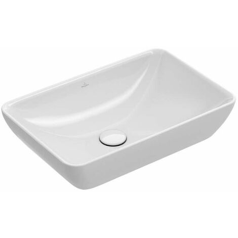 Villeroy & Boch – Vasque à poser carrée 55x36 cm – Céramique sanitaire blanche – Avec trop-plein – Installation semi-encastrée – Compatible robinetterie murale