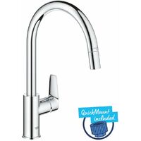 Grohe – Mitigeur d’évier avec bec extractible 357mm – Finition chrome – Douchette mousseur – Limiteur de débit ajustable – 30551000