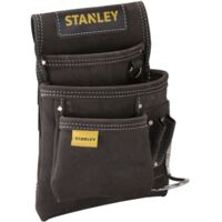 Stanley – Poche à outils 406 x 330 x 279 mm en cuir velours – 3 poches renforcées avec rivets – Boucle pour marteau en acier – Poche à clous