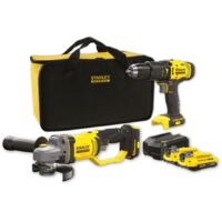 Stanley - Set perceuse-visseuse et meuleuse d'angle sans fil 18 V, 2 batteries Li-Ion 2,0 Ah, chargeur SFMCK471D2S-QW