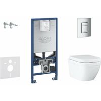 Grohe – Ensemble bâti-support WC suspendu avec cuvette Rimless Euro Ceramic – Siège softclose – Plaque de déclenchement Skate Cosmopolitan S
