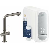 Mitigeur d'évier GROHE Blue Home avec filtration et unité réfrigérante – Finition Hard Graphite – Bec pivotant 150° – Commande tactile