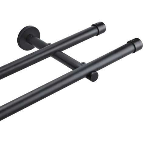 2 Tringle à rideau murale 20 mm acier inoxydable Noir-180 cm