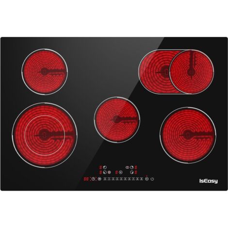 Iseasy – Plaque vitrocéramique 5 feux 8600W – 5 zones de cuisson – Contrôle tactile – Dimensions 77cm x 52cm x 5.2cm