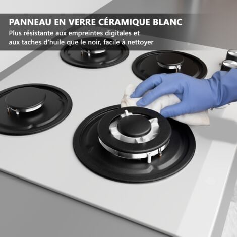Plaque Gaz 4 Feux 60cm Blanc, Plaque de Cuisson à Gaz Avec 4 Foyers à Gaz, Cuisinière Encastrable, Gaz Naturel/Propane(4 Brûleurs)