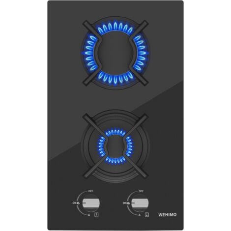WEHIMO Plaque Gaz 2 Feux, Plaque de Cuisson à Gaz, Plaque à Gaz Avec 2 Foyers à Gaz, Cuisinière Encastrable, Gaz Naturel/Propane (2 Brûleurs)