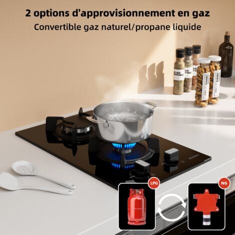 WEHIMO Plaque Gaz 2 Feux, Plaque de Cuisson à Gaz, Plaque à Gaz Avec 2 Foyers à Gaz, Cuisinière Encastrable, Gaz Naturel/Propane (2 Brûleurs)