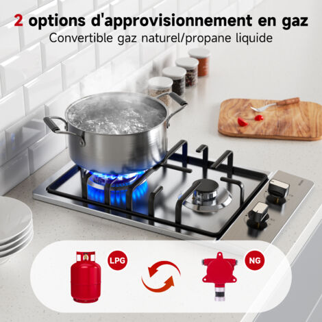 Plaque De Cuisson à Gaz 2 Feux Portable – 3000W + 1750W, Compatible Gaz Naturel & Propane, Avec Valve Sécurité