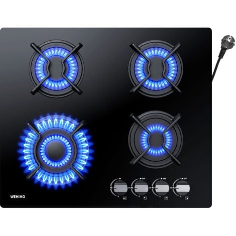 WEHIMO Plaque Gaz 4 Feux, Plaque de Cuisson à Gaz, Plaque à Gaz Avec 4 Foyers à Gaz, Cuisinière Encastrable, Gaz Naturel/Propane (4 Brûleurs)