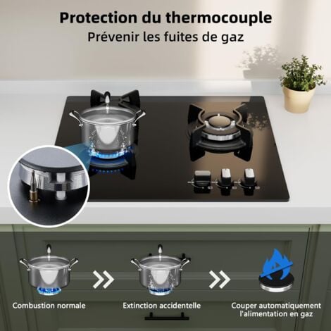 Wehimo Plaque Gaz 3 Feux, Plaque de Cuisson à Gaz, Plaque à Gaz Avec 3 Foyers à Gaz, Cuisinière Encastrable L60 x P51 cm, Gaz Naturel/Propane (3 Brûleurs)