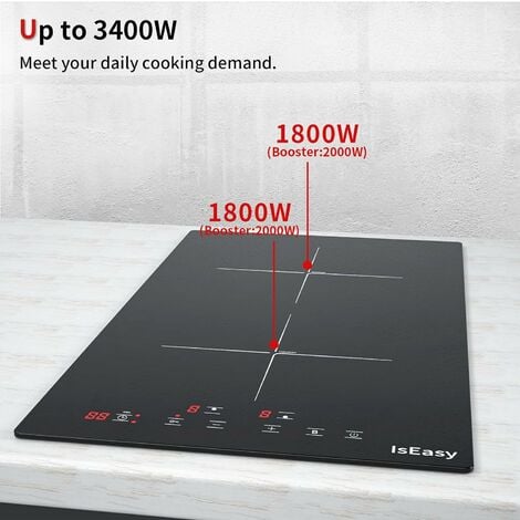 Plaque à Induction 2 Foyers 3400W, Plaque de Cuisson Induction 2 Feuxs Encastrable, 2 Boosters, Minuterie, Avec Verrou Enfants