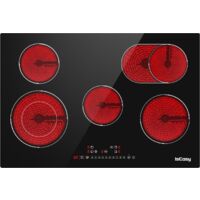 Iseasy – Plaque vitrocéramique 5 feux 8600W – 5 zones de cuisson – Contrôle tactile – Dimensions 77cm x 52cm x 5.2cm