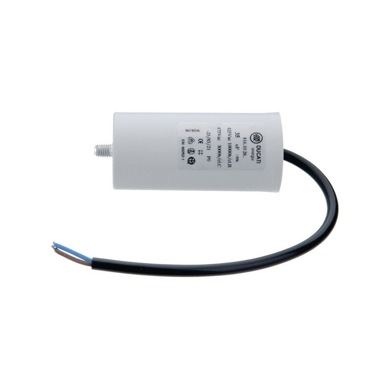 Condensatore Permanente 2µF 450V Con Cavo – 25x48 Mm Per Motore Elettrico Monofase, Prodotto In Europa Con Dado E Rondella