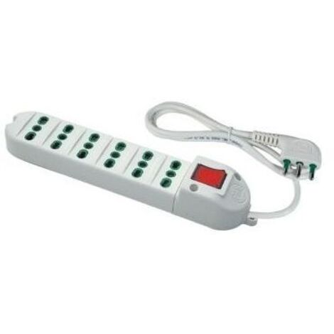 Multipresa Bipasso 6 Prese Bipasso Italiane 2P+T 16A Cavo 1,5 M. 3G1 H05Vv-F (1/2)