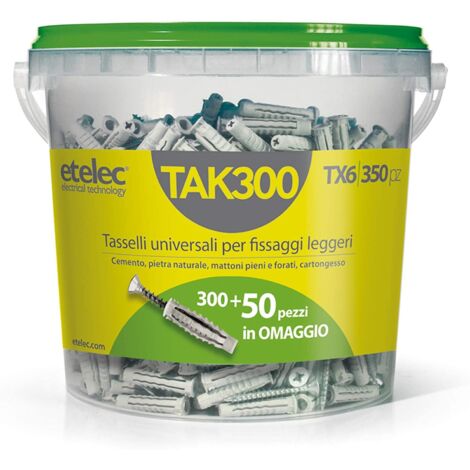 Secchiello Box Kit 350 Tasselli Universali TX6 Nylon 6X30 mm Vite 4,5x40 mm
