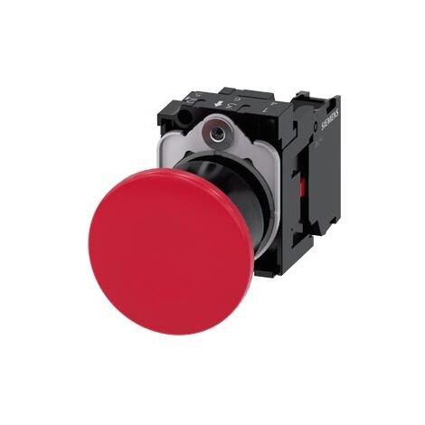 Pulsante a fungo, 22 mm, rotondo, in plastica, rosso, 40 mm, a scatto, meccanismo di sblocco a strappo, con supporto, 1 NC, morsetto a vite