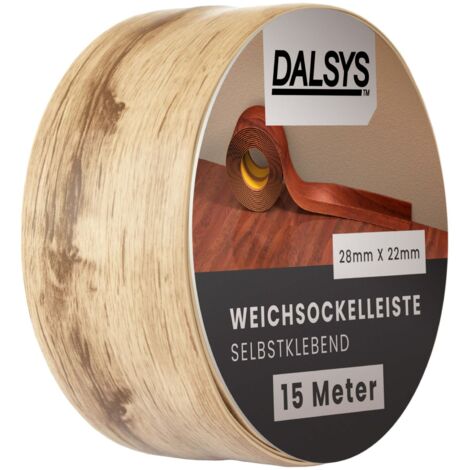 Dalsys Weichsockelleiste selbstklebend Klebeleiste, Abschlussleiste für Fugen in Wohnbereich, Küche, Bad, aus PVC Kunststoff - Gebleichte Eiche 15m