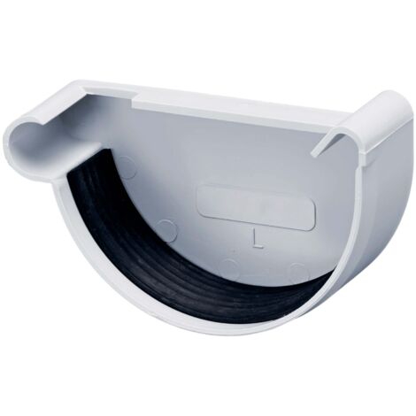 INEFA Dachrinnen Endstück halbrund, PVC Dachrinnenzubehör, einfache Steckmontage, Made in Germany - NW100 / 100mm, links Grau