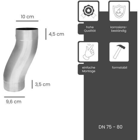 Zink Fallrohrbogen Mit Einzug D= 76mm X 85° Regenfallrohr Bogen