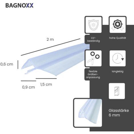 Duschdichtung Anschlagdichtung 135 Grad Transparent für einseitige Duschtür Öffnung, Duschlippe aus PVC, Abdichtung Dusche - für 6mm Glasstärke