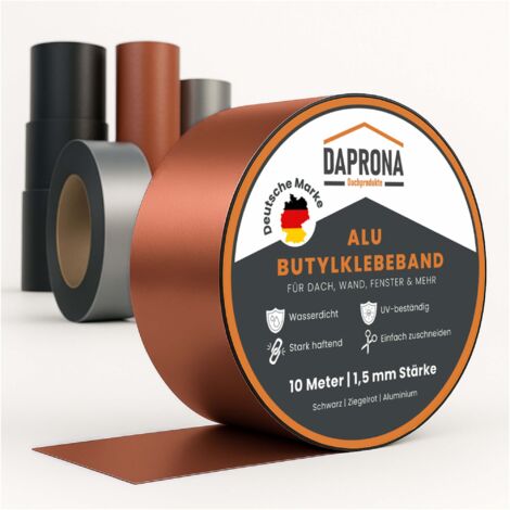 DAPRONA Butylband, Panzertape, Dichtungsband Alu, Reparaturband, Dichtband Fenster Dachrinne, wasserfest, hitzebeständig - 10m x 150mm 1 Stück Ziegelrot (1/5)