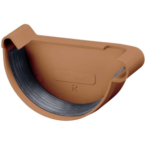INEFA Dachrinnen Endstück halbrund, PVC Dachrinnenzubehör, einfache Steckmontage, Made in Germany - NW150 / 150mm, rechts Braun