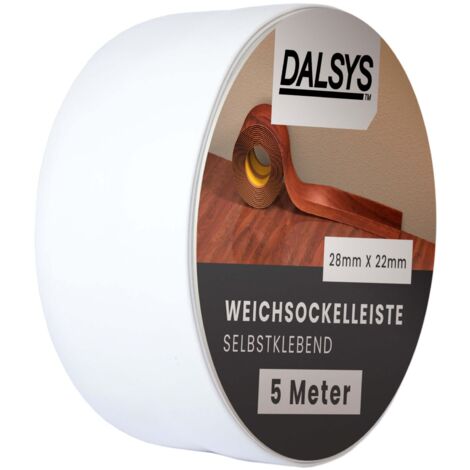 Dalsys Weichsockelleiste selbstklebend Klebeleiste, Abschlussleiste für Fugen in Wohnbereich, Küche, Bad, aus PVC Kunststoff - Weiß 5m
