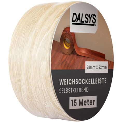 Dalsys Weichsockelleiste selbstklebend Klebeleiste, Abschlussleiste für Fugen in Wohnbereich, Küche, Bad, aus PVC Kunststoff - Eiche hell 15m